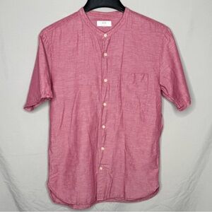 Uniqlo Men's Casual Red Button-Down Shirt Mandarin Collar